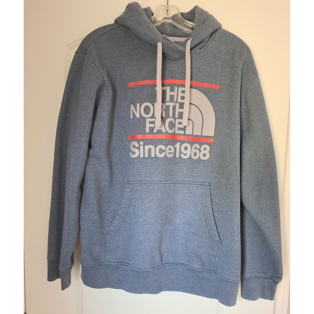 The North Face Hoodie Mens Medium Blue Pullover Sweatshirt Since 1968 Logo Casua